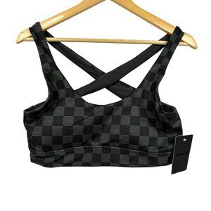 Hurley Womens Sports Bra Black Gray Check Size XL NWT